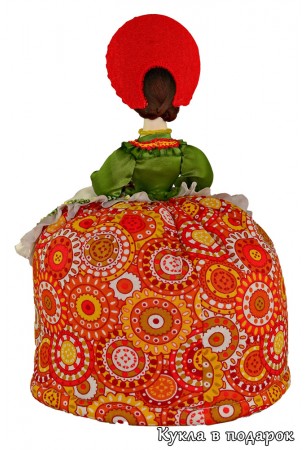 Дымковская кукла в зеленом и красном платье